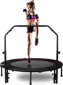 48" Foldable Mini Trampoline Max Load 300lbs, Fitness Rebounder with Adjustable Foam Handle, Exercise Trampoline for Adults Indoor/Garden Workout